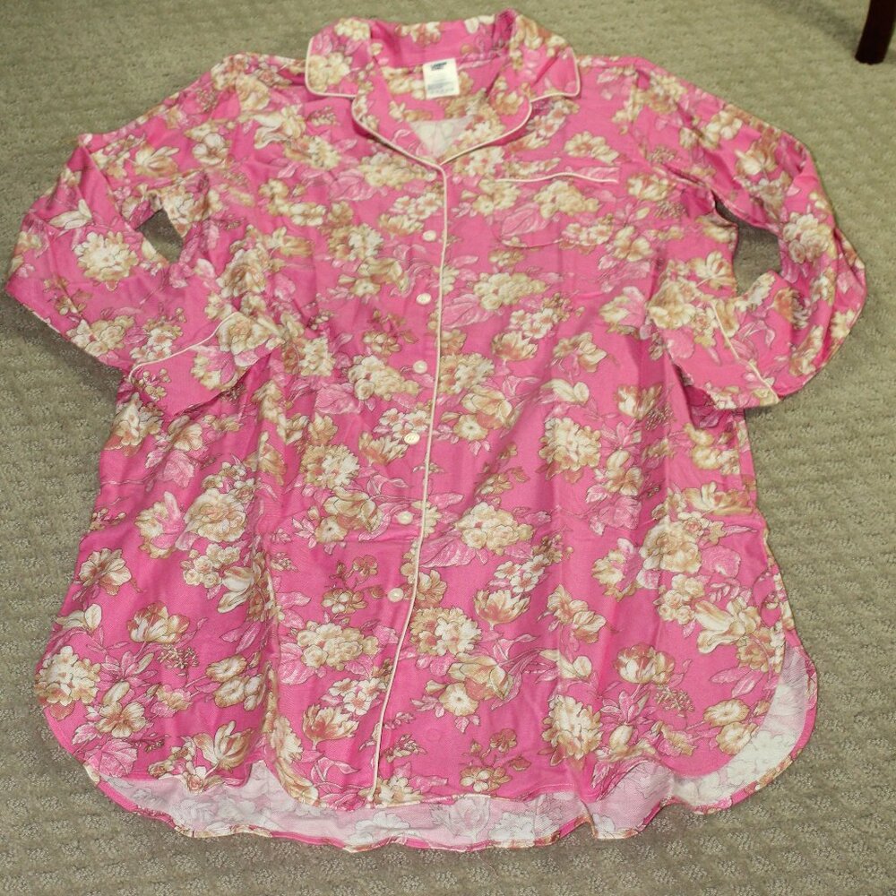 NWOT Lands' End Wm Sz 14/16 Pink Tan Floral Lightweight Cotton Rayon Long Gown